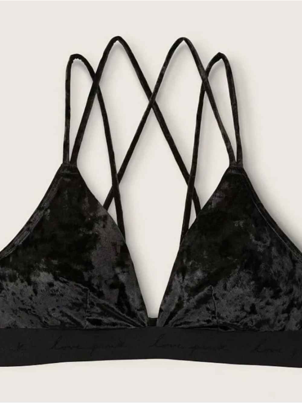 PINK Victoria’s Secret Black Velvet Triangle Bralette M DD Strappy Back